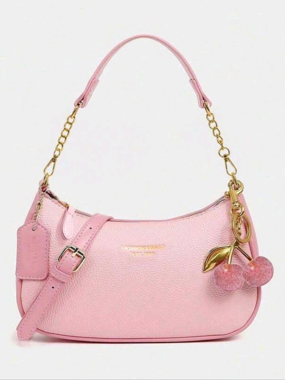 BRAND NEW ** Pink Leather Shoulder Bag with Gold Hardware and Cherry Charm